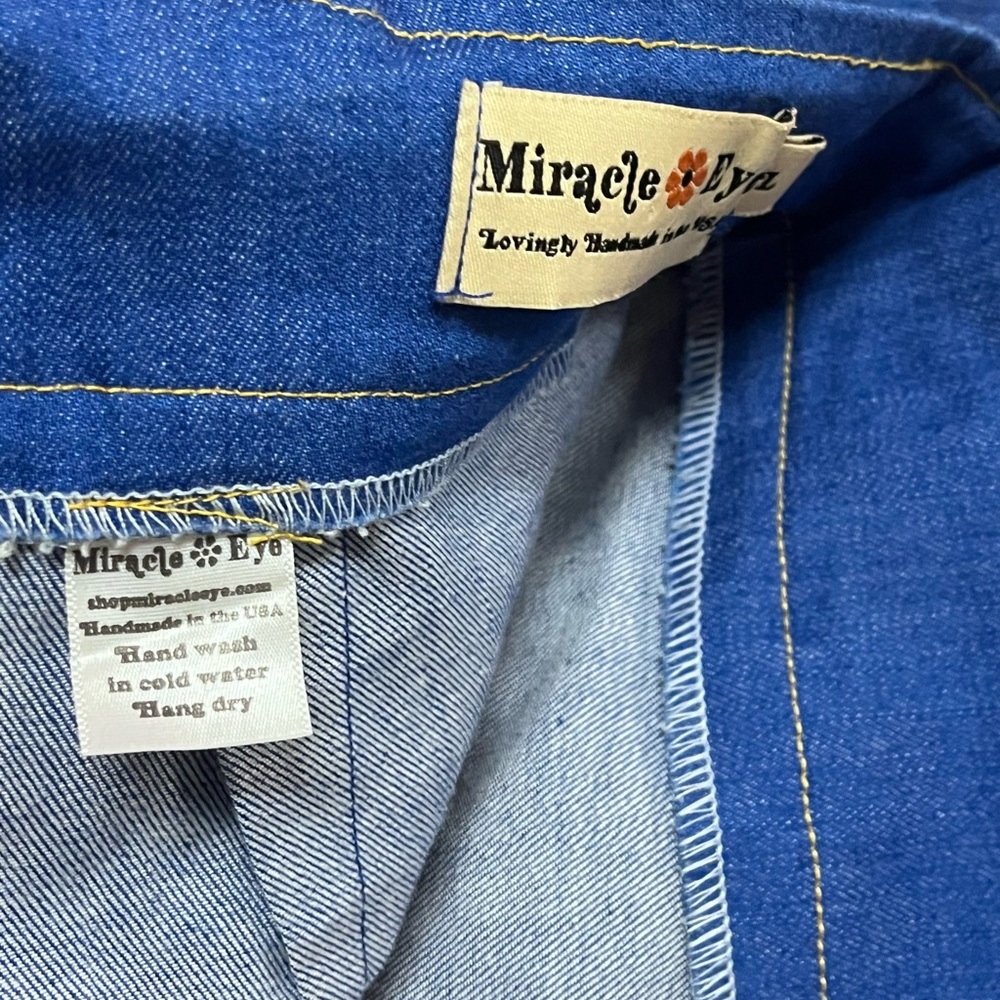 HTF Miracle Eye Blue Japanese Denim Jumpsuit Bib Jane Overalls USA Made Sz L - Picture 10 of 12